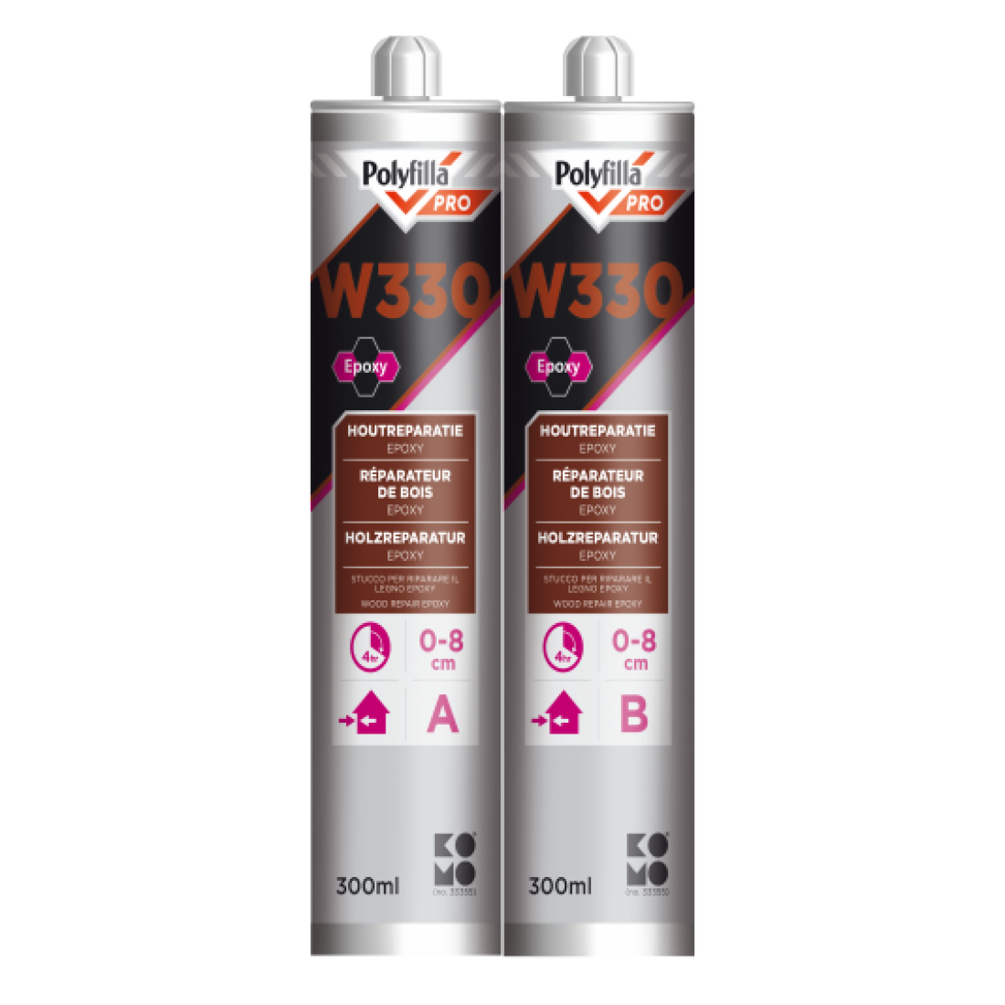 Polyfilla Pro W330 2K Grote Houtreparatie Epoxy Kit, plamuur en